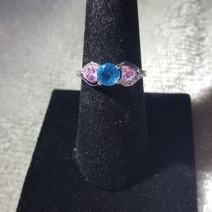 Blue Topaz w/ Pink Heart Gemstones Fashion Ring SZ 8 NEW